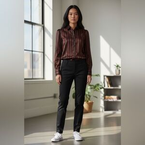 Zara Woman, Striped Satin Blouse, Large, Black, Red, Green, Brown